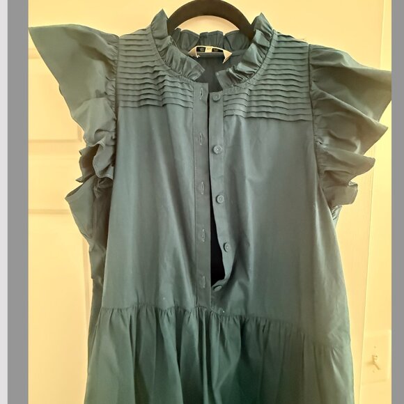 Dark Green Sea New York Dress with Ruffle Detail - Picture 3 of 4